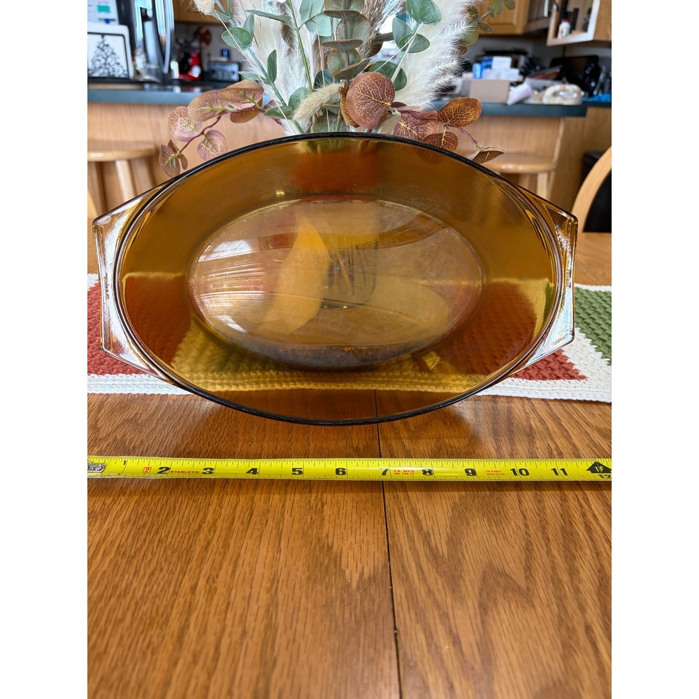 Arcopal Arcoroc France Amber Ovl Glass Baking Dish 12" Vintage Ovensafe Bakeware - Picture 8 of 9